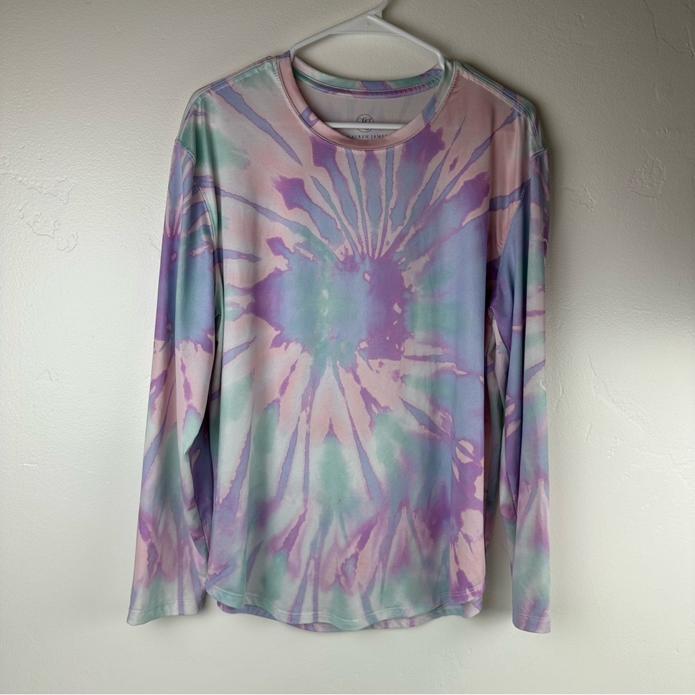 Lauren James Womens Medium Pink Tie Dye Long Sleeves Rash Guard Pullover UPF 30+